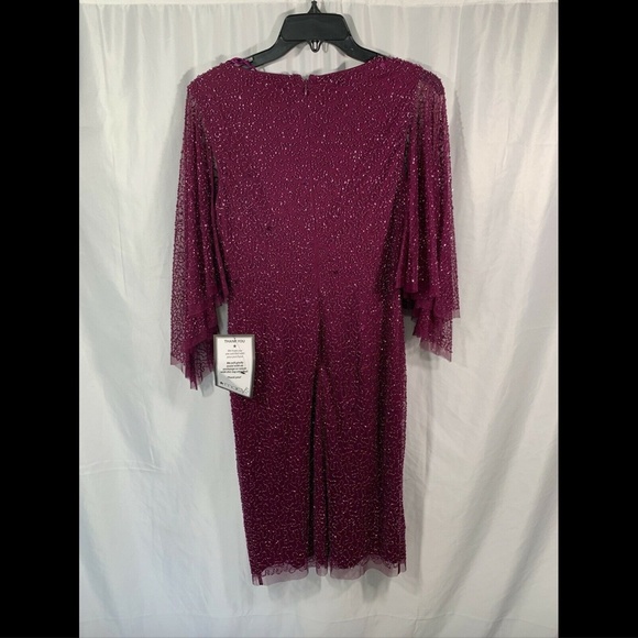 NWT $269 Adrianna‎ Papell Embellish Flutter Sleeves Sheath Dress Wild berry SZ 6 - Picture 7 of 12